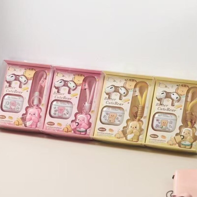 New Tws-K47 Bluetooth Headset Cream Bear Doll Couple Pendant In-Ear Ear Gift Box