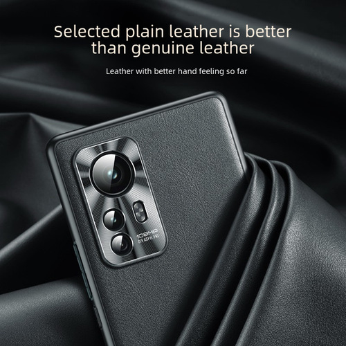Applicable to Xiaomi 14 phone case genuine leather metal full coverage lens Redmi Note 13P anti-slip leather for K70 to protect