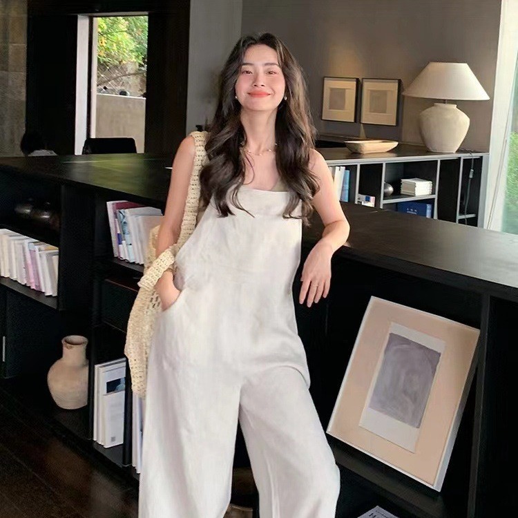 Quần yếm denim nữ phong cách mùa hè form suông — Màu xanh lam, Màu gai thô