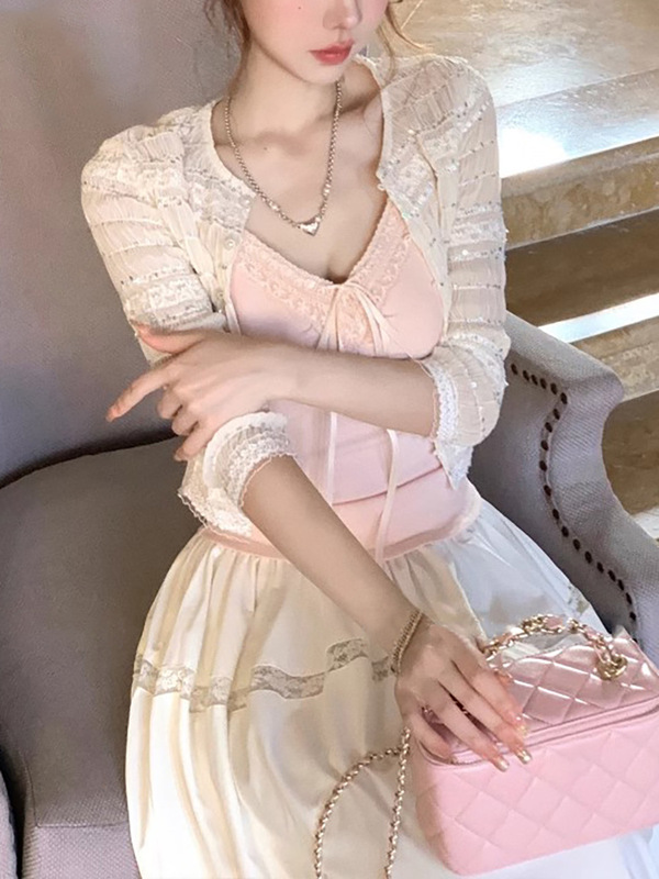 リリアンヌ アフタヌーン刺繍スパンコール娘カーディガン 重工業気質スパンコールアウター 薄手シャツ 夏|undefined