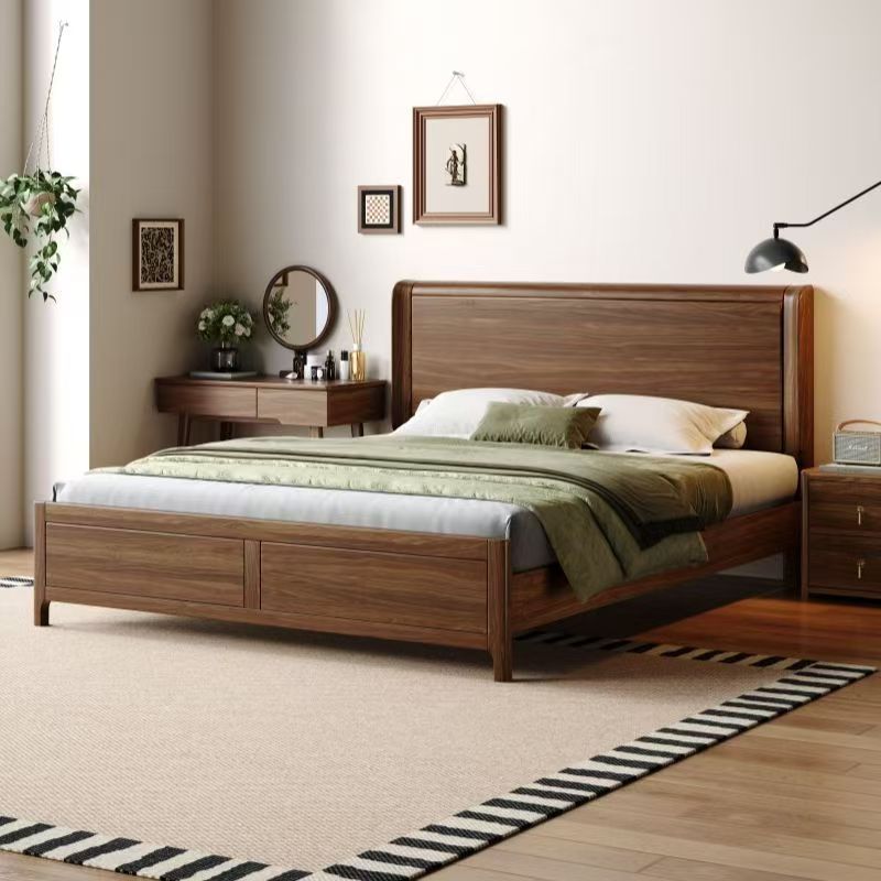 Scandinavian Solid Wood Bed 1.8m Double Bed Bedroom 1.5m Retro Bed Mid-Century Style Modern Simple Black Walnut Bed
