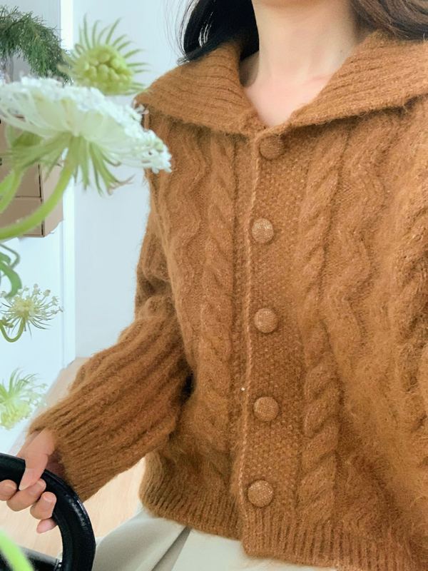 麻花高领毛衣外套女秋冬季新款加厚软糯美拉德慵懒风短款针织开衫|undefined
