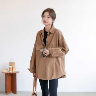 Autumn and Winter maternity clothes fashionable Korean style maternity shirt coat cardigan retro workwear style maternity shirt long sleeve loose