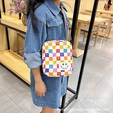 2025新款女士街头潮流甜美ins风单肩包格子笑脸时尚百搭斜挎包包
