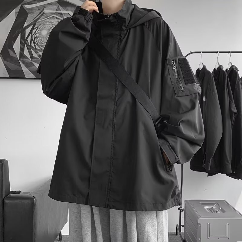 Velcro Jacket Men's Autumn Fashion Brand Outdoor Sports Hooded Jacket Ins Fashionable Loose Casual Jacket Velcro Jacket Men's Autumn Fashion Brand Outdoor Sports Hooded Jacket Ins Fashionable Loose Casual Jacket