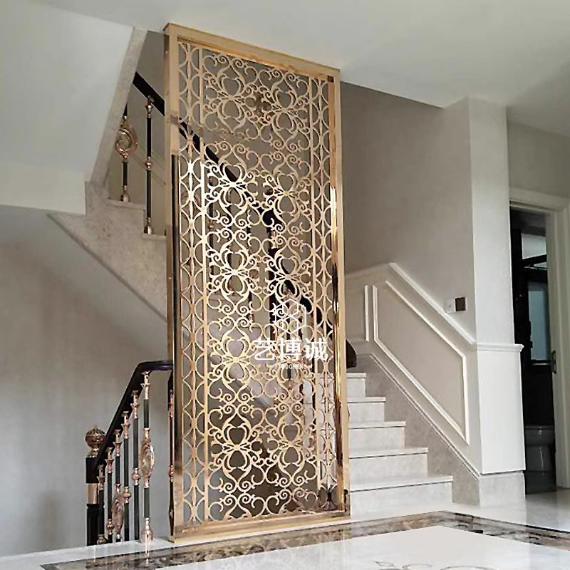 Stainless Steel Screen Factory Direct Supply for Dining Room and Living Room New Chinese Style Partition Aluminum Hollow Hotel Light Luxury Grids