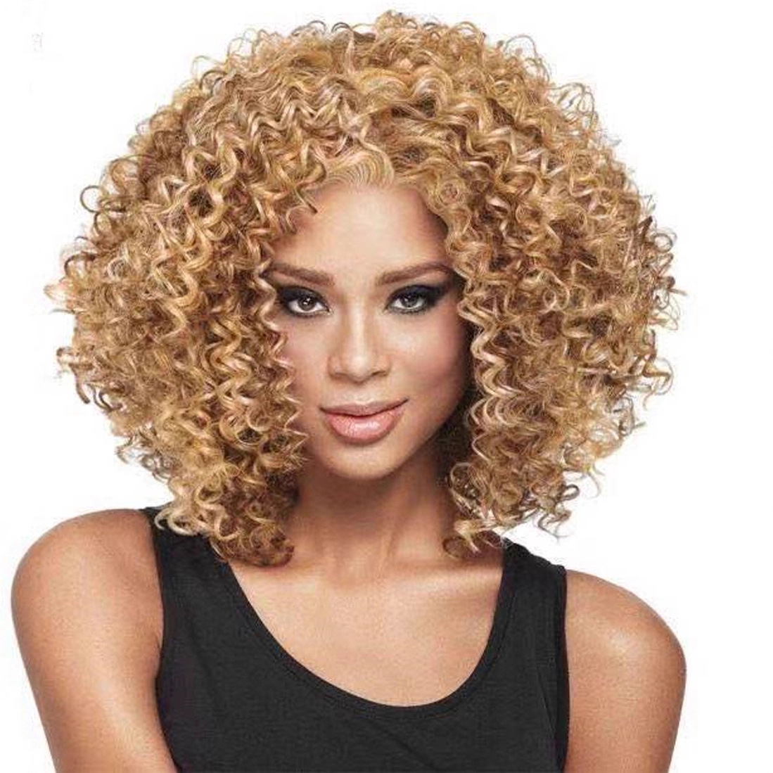 Transfronterizo africano negro pequeño rizado peluca oblicua Comercio exterior europeo y americano señoras peluca cabeza cubierta