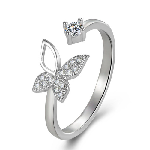 Korean version of 925 hand jewelry for women, simple temperament, fairy butterfly open zircon ring, manufacturer looking for agents.