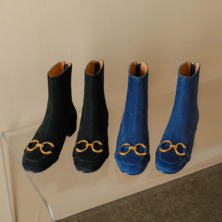 Европейские и американские модные женские ботинки из замши и овчины с пряжкой-шпорой, на низком каблуке, короткие, зимние, новинка 2024, повседневные.