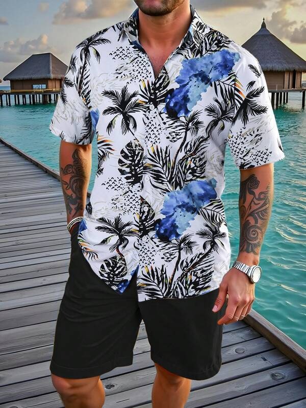 2025 nuevo estilo Amazon transfronterizo tendencia de moda casual europea y americana camisa de manga corta pantalones cortos traje MB1 MA1