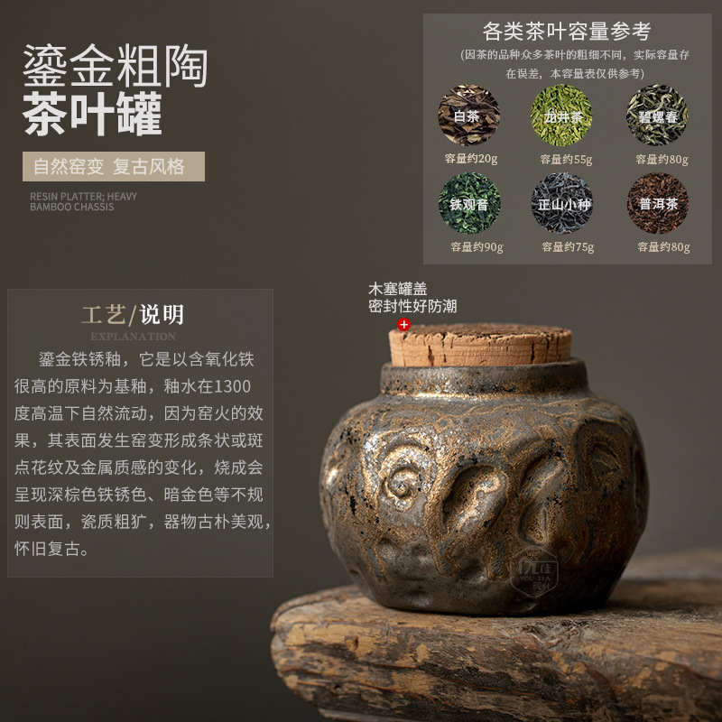 鎏金茶叶罐陶瓷家用小号木塞密封罐空罐防潮储存罐茶盒茶仓普洱罐|undefined