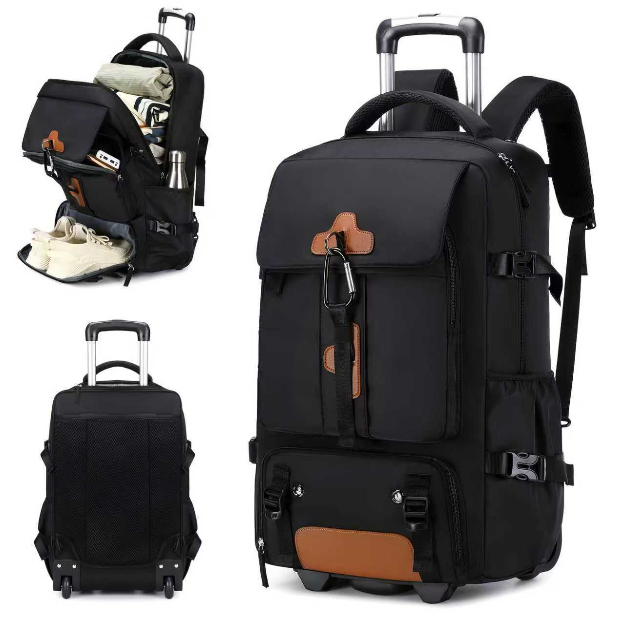 New Super Large Capacity Trolley Backpack for Men, Outdoor Travel Carry-On Backpack, Large Travel Luggage Bag
