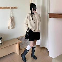 秋日慵懒感针织开衫女卡通小鸭子刺绣清新韩系圆领纽扣外套毛衣