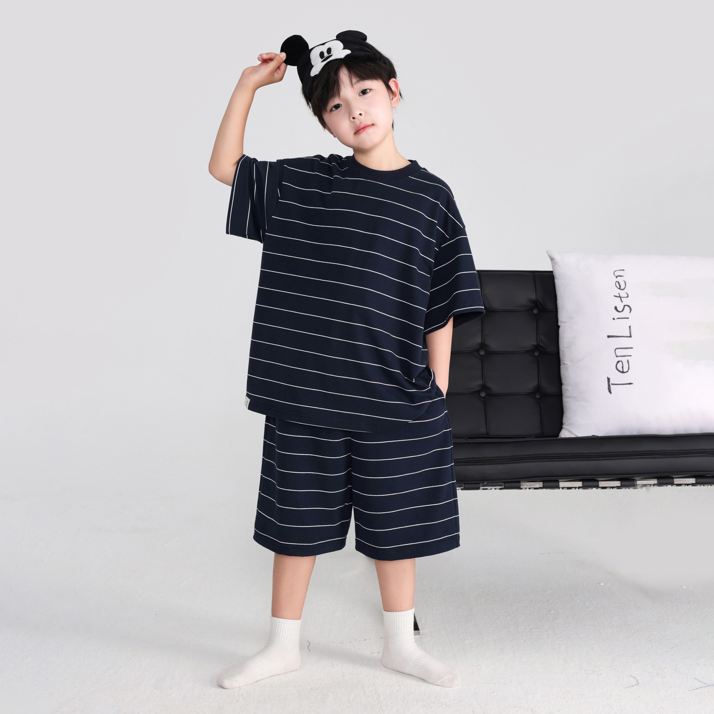 Boys' Summer Striped Short-Sleeved Air-Conditioned Pajamas 2026 New Style Youth and Kidsren's Summer Thin Home Clothes Set