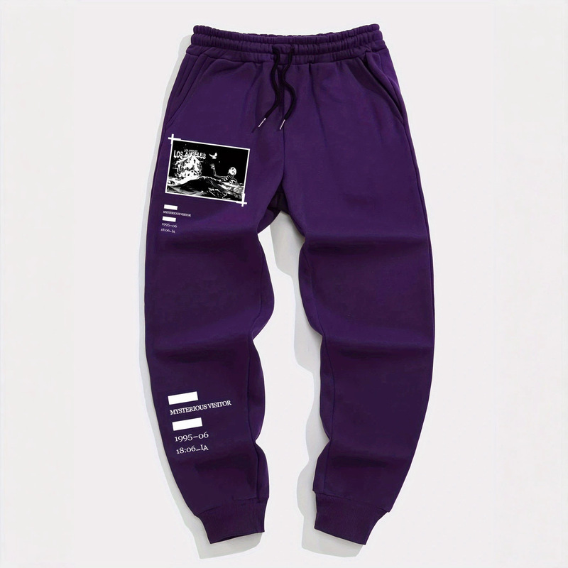 American retro Los Angeles film portrait segmented print jogger pants with drawstring elastic waist and slim fit casual trousers American retro Los Angeles film portrait segmented print jogger pants with drawstring elastic waist and slim fit casual trousers