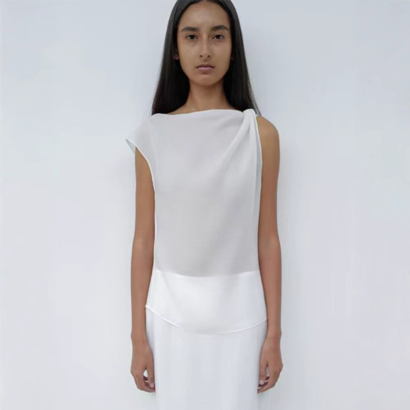 Le17Septembre Asymmetric Sleeveless Top for Women, New Summer Style Solid Color Waist-Cinching Slimming Camisole