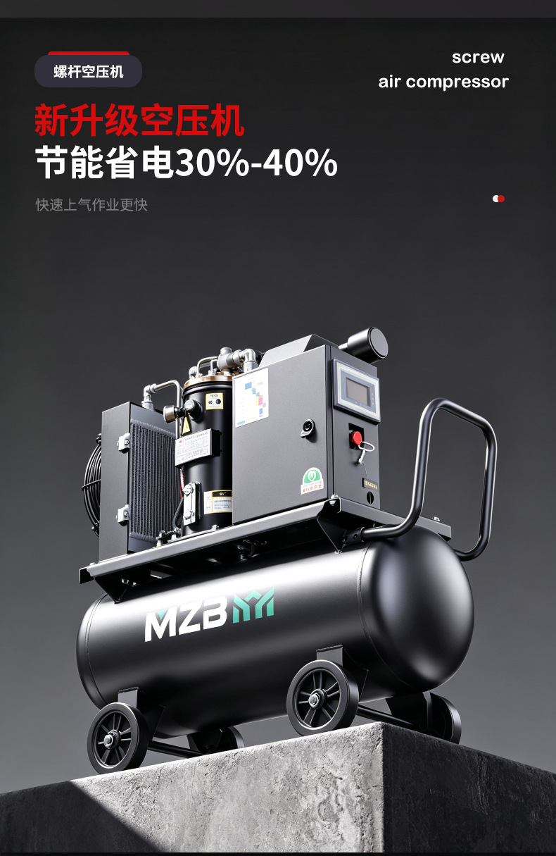 Permanent Magnet Variable Frequency Screw Machine Sandblasting Real Stone Paint Latex Paint Small Mobile 220V Energy-Saving Export Air Compressor
