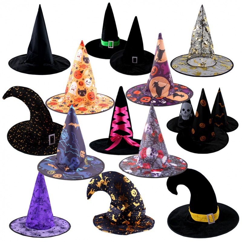萬聖節兒童頭飾配飾女巫帽halloween派對彎南瓜帽子舞會表演道具