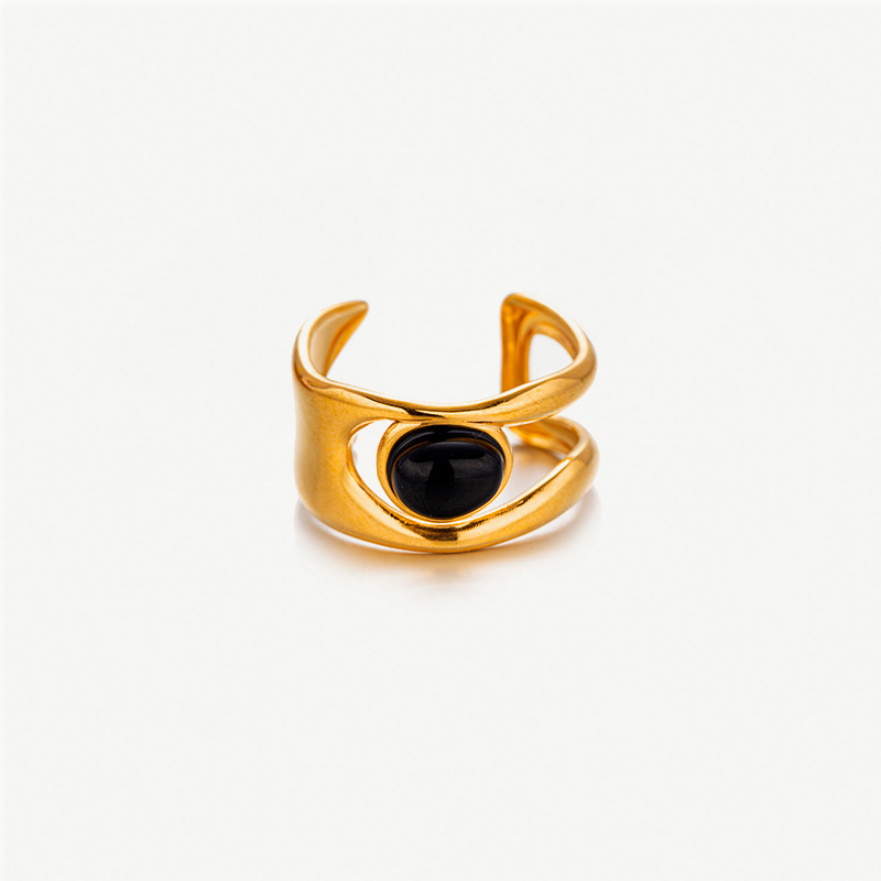 Anillos de acero inoxidable de acero inoxidable de viento obsidiana de Taina Omei no se desvanecen, anillos de acero de titanio de piedra natural transfronterizos