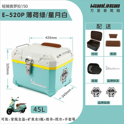 vehicle trunk, universal retro – Motorcycle trunk - aurora-520p-mint-green-star-moon-white-lining-double-brown-backrest