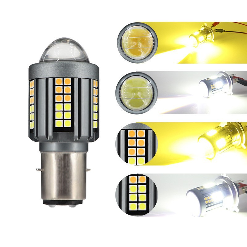 Cross-border motorcycle LED headlight H4 BA20D three-prong white and yellow dual-color integrated high and low beam electric vehicle spotlight