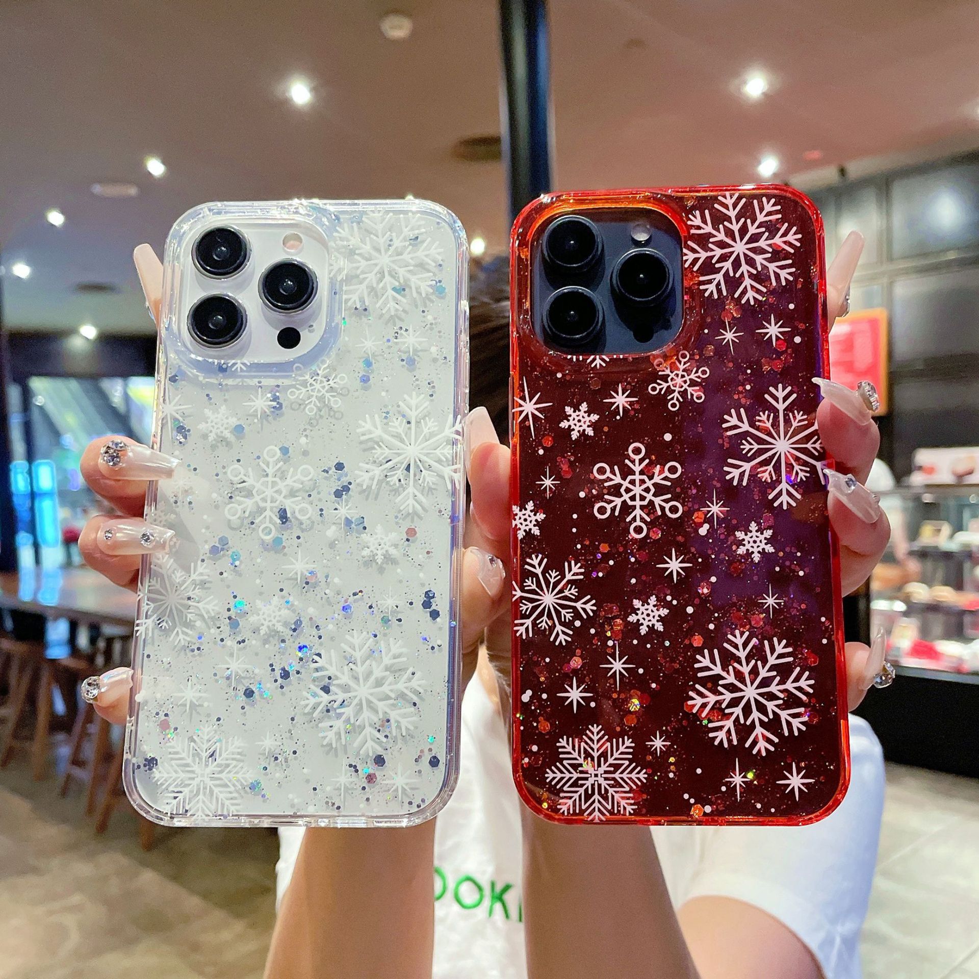 Schneeflocke Geeignet für iPhone 15 ProMax Telefon Apple 14 Premium 13p Funkelnde rosa Glitzer 12 Schutzhülle_voghion.com