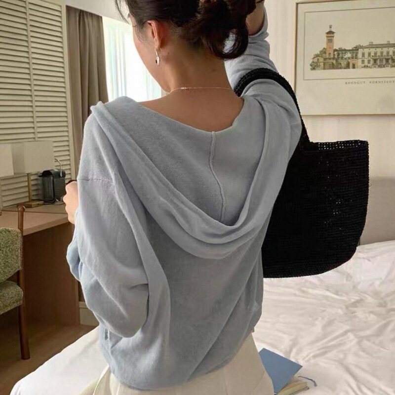 Imagine Sailormoon Summer Korean Style Simple and Versatile Slimming Look Sun Protection Hooded Knitted Cardigan for Women 88231