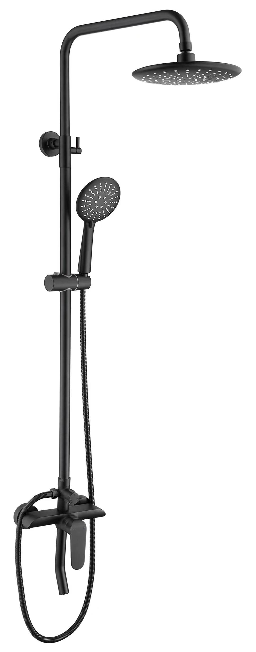 Ducha de piano negro europeo conjunto de ducha de cobre presurizado doméstico llave de grifo multifunción