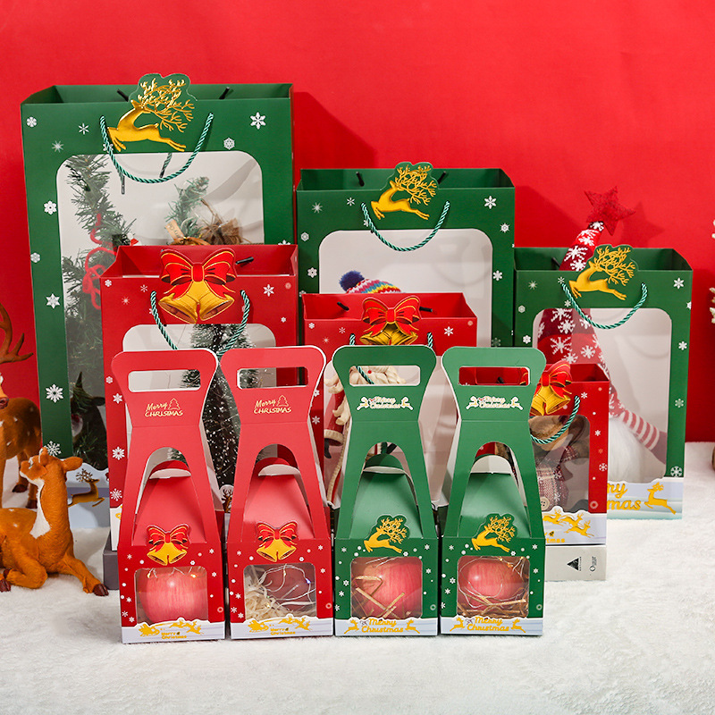 新しいクリスマスの窓を開けたギフトバッグ透明プレゼント包装袋平安夜リンゴプレゼント袋箔押し手提げ袋|undefined