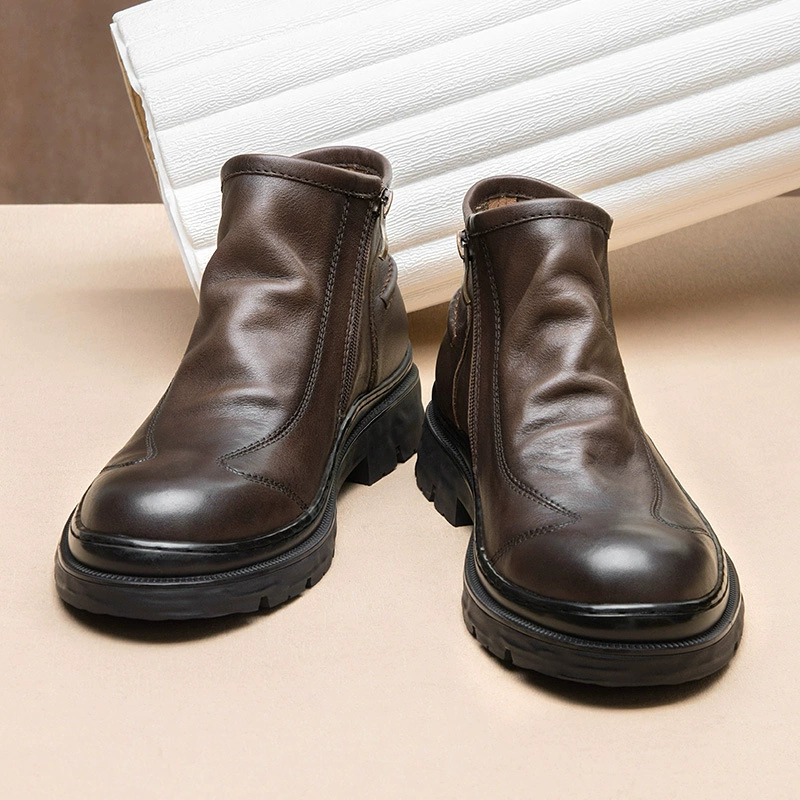 Кожаные короткие сапоги британские сапоги осень-зима мягкая кожа высокого класса ретро сапоги Мартин сапоги бычий челси сапоги мужские толстые подошвы