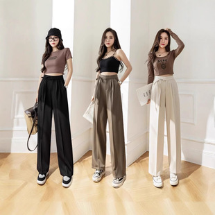 Suit Pants Women's Spring and Autumn Dipped Sense Design Sense Niche Lace-up Wide Leg Summer Straight Loose Waist Casual Mopping Pants