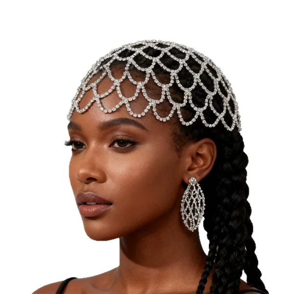 Light Luxury Sparkling Diamond Mesh Hair Accessories for Women, Retro Rhinestone Tassel Veil, Evening Party Bridal Styling Headwear Wholesale