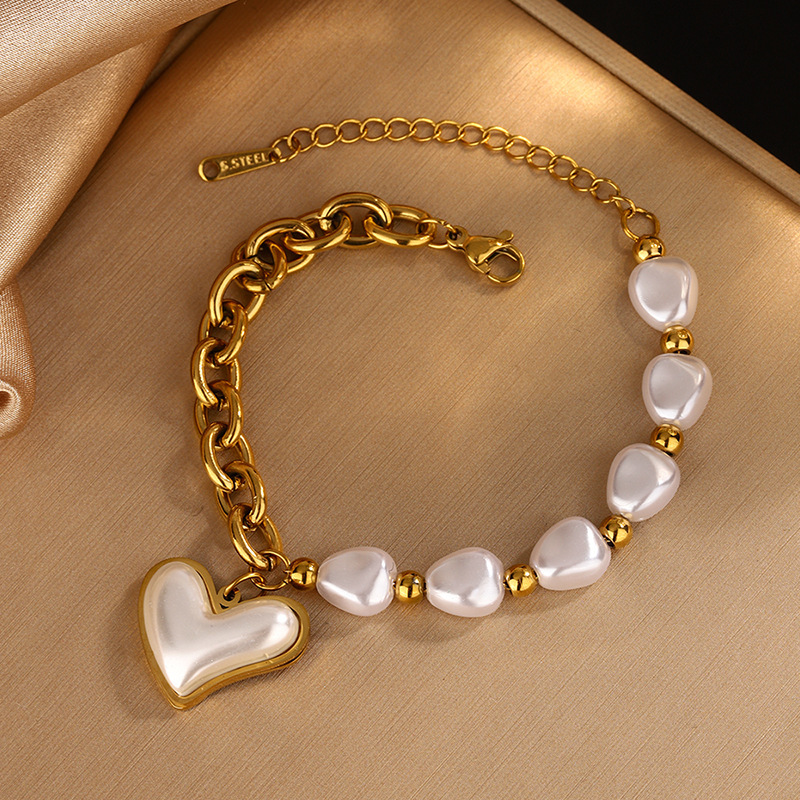 Irregular Pearl Bracelet Electroplated with 18K Gold, Waterproof and Non-Fading Metal Baroque Heart Bracelet