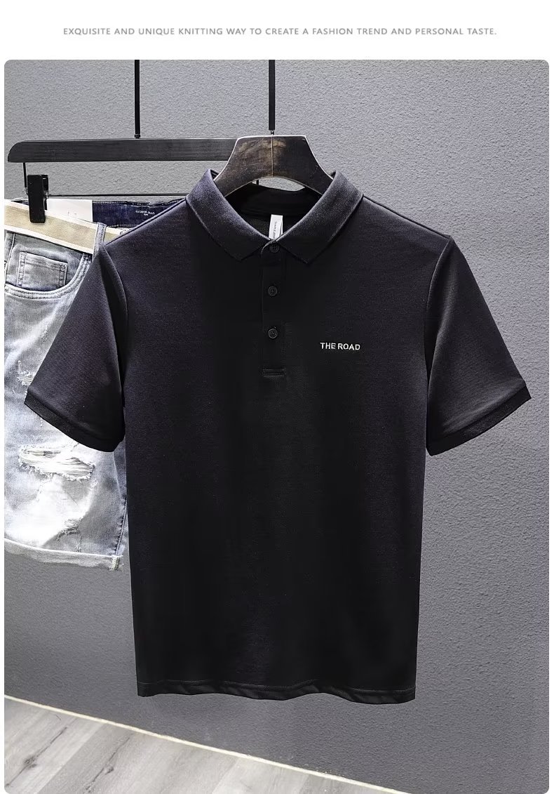Sommerliches, dünnes, perlmuttfarbenes, gestreiftes Poloshirt für Herren mit kurzen Ärmeln, Marke, lockere und trendige Herren-Sommerstickerei_voghion.com