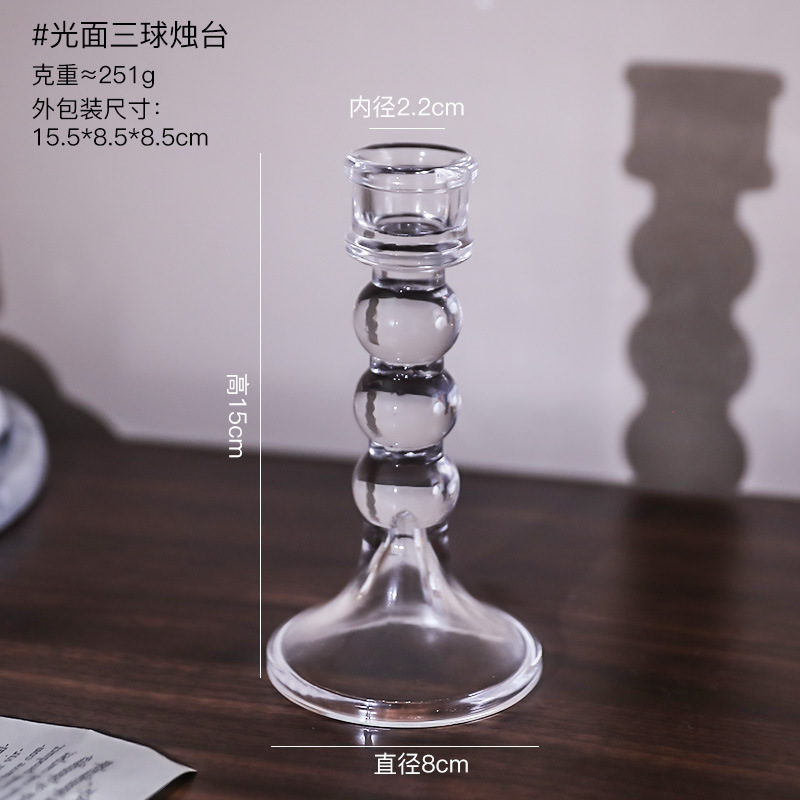 フレンチインスタ中古透明ガラス燭台置物ロマンチックキャンドルディナー燭台道具家庭装飾品|undefined