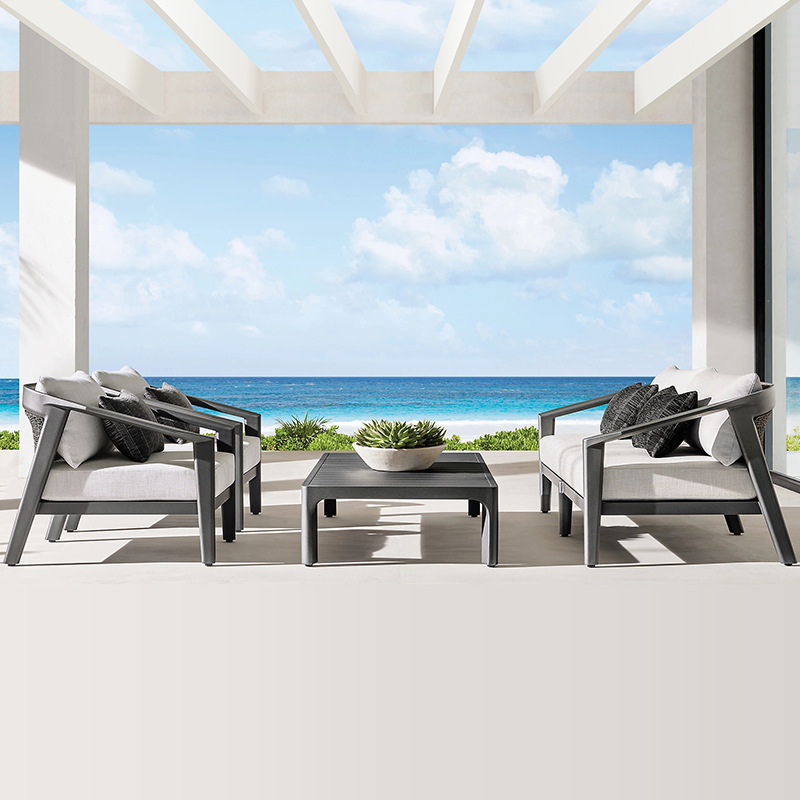 Sofá nórdico al aire libre mesa de té combinación terraza villa patio balcón al aire libre impermeable muebles de ocio protección solar teca