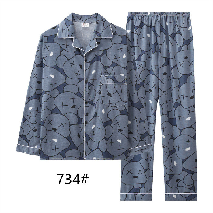 Transmisión en vivo de nuevos pijamas de hombre primavera y otoño de tamaño grande casero ocio relajado dos piezas de ropa de casa para hombres micro comercio