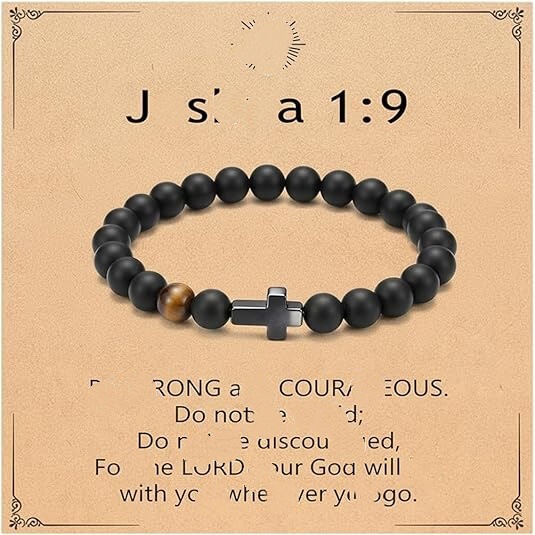 Cross-Border Tiger Eye Stone Bracelet for Men, Amulet, Black Leather Beaded Bracelet, Inspirational Bracelet for Mom and Son