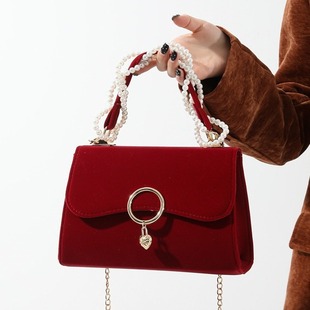 Wedding bag for women 2023 new red small square bag niche wedding bag shoulder messenger handbag chain bridal bag
