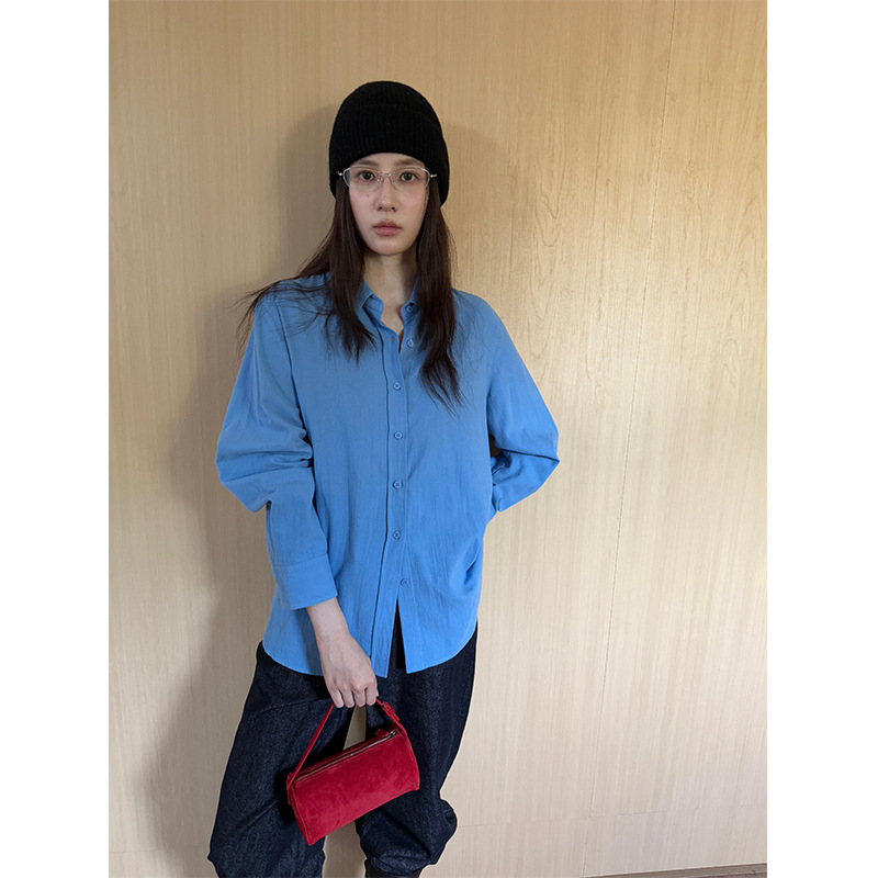 衣夫基础款韩系简约秋冬长袖衬衫女2025新款宽松绒感叠穿衬衣5602