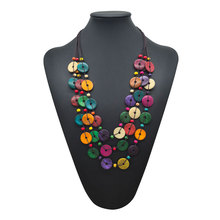 欧美时尚百搭波西米亚三层彩色椰壳木珠串珠编织圆片女士项链沙滩