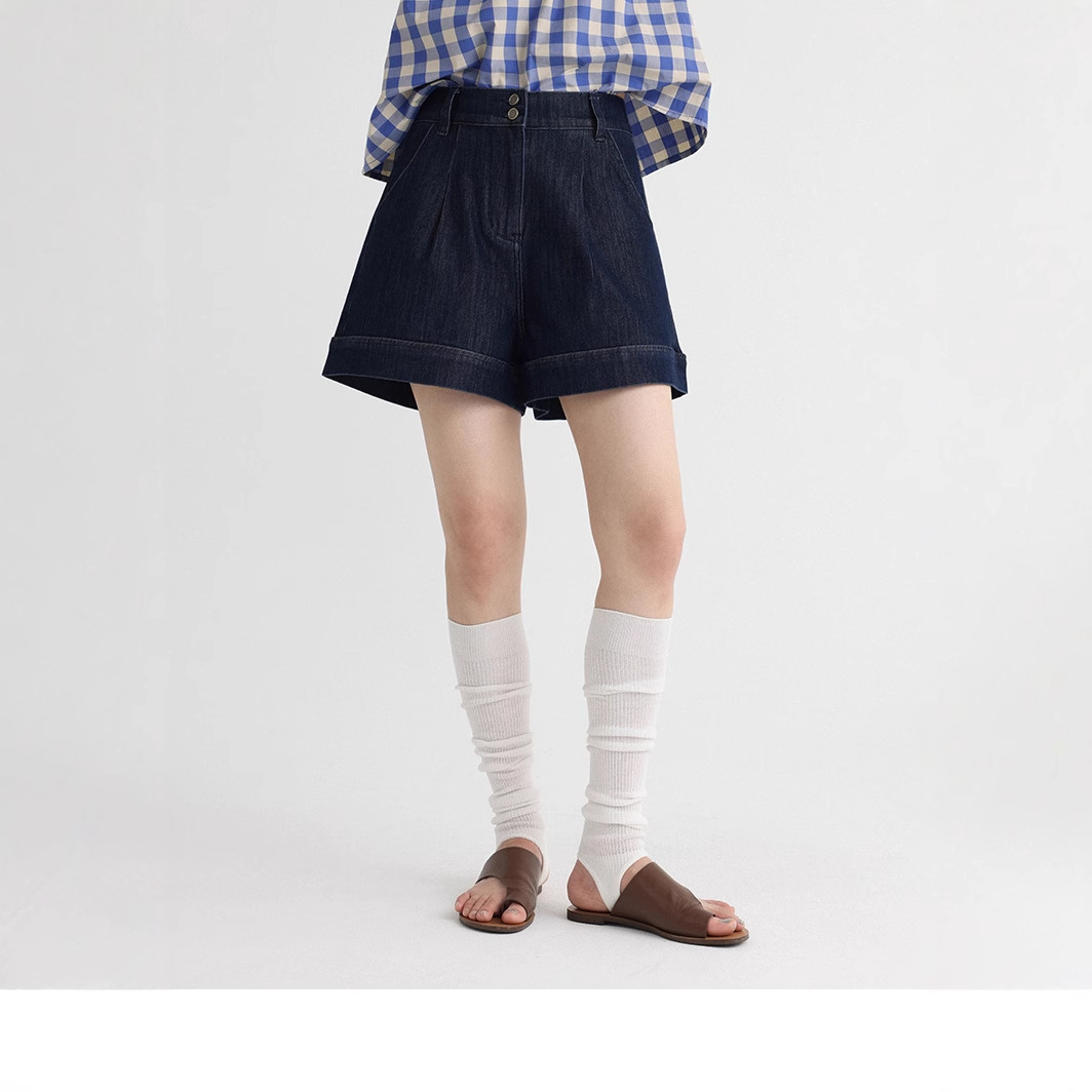 夏日BI备！‘丹宁少女’四面弹防褪色高腰A字显瘦阔腿牛仔短裤女