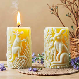 佳婷 袋鼠草藤香薰蜡烛硅胶模具DIY森系摆件立体动物浮雕蜡烛磨具