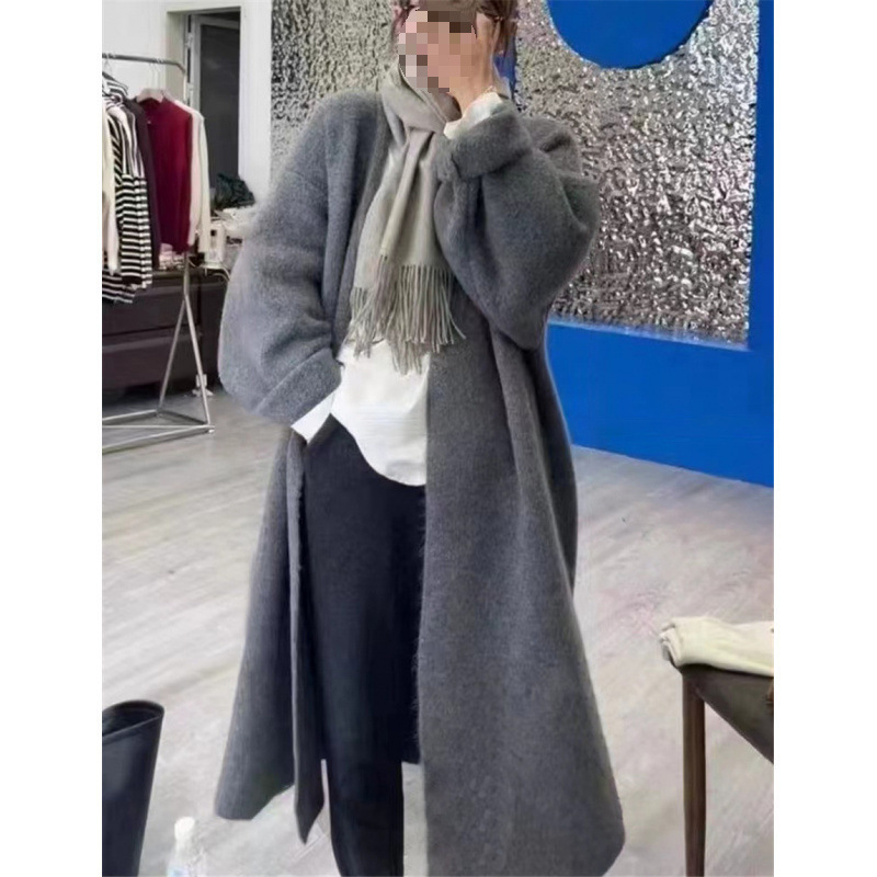 中长款毛衣开衫外套女春秋慵懒风高级感显瘦过膝宽松加厚针织大衣|undefined