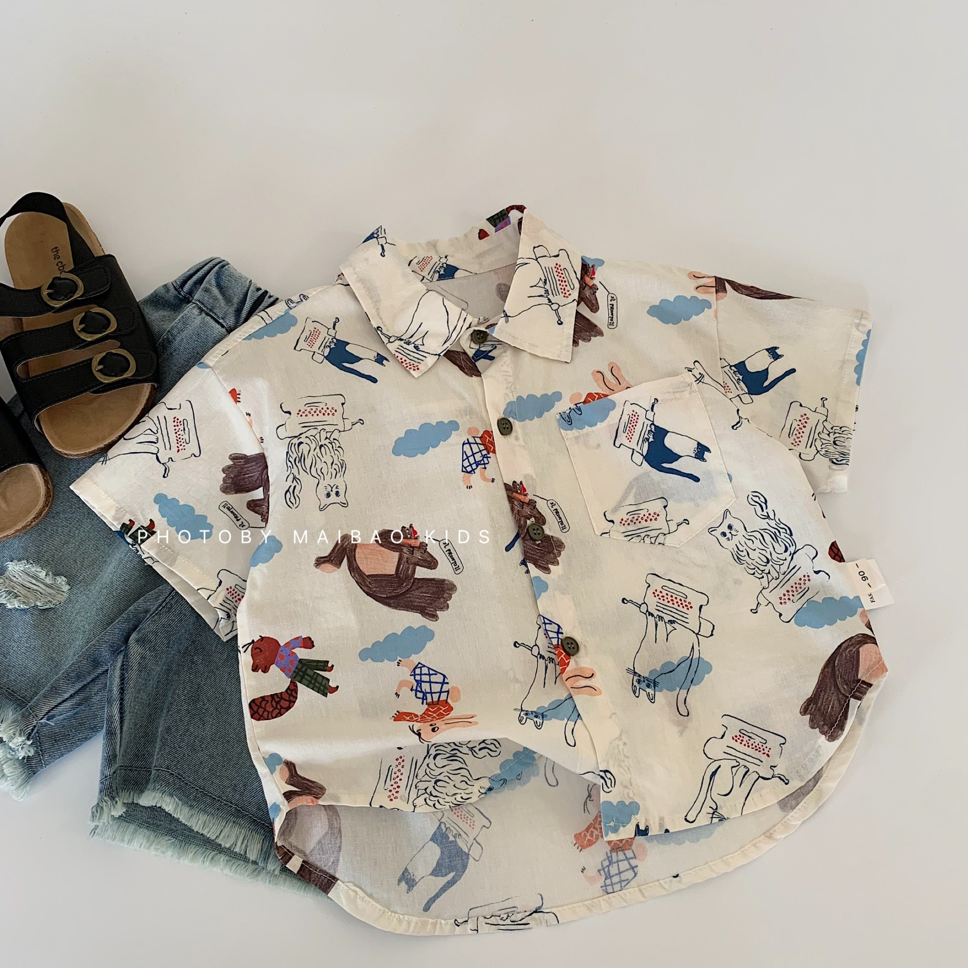Camisa para niños Maibao camisa delgada para niños verano 2025 nuevo estilo top de manga corta ropa de verano para niños al por mayor