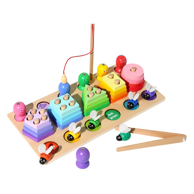 Kindergarten multifuncional tres en uno magnético abeja pesca conjunto columna fruta corte forma Juego juguetes educativos