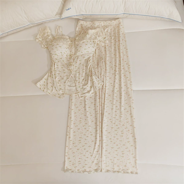 Detachable breast pads, trousers, floral print, with short sleeve