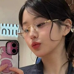 張元英と同じスタイルのオタクメガネ、楕円形のフレームレスブルーライトカットメガネ、女性用大型メタルフレームメガネ、高級感