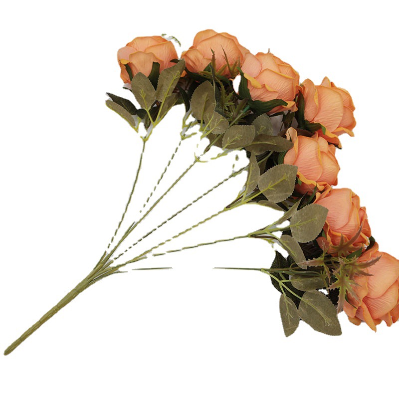 Rosa artificial con 7 cabezas, ramo de terciopelo para decoración de coches de boda, flores artificiales para bodas, flores de seda para el hogar, flores falsas al por mayor, alta simulación.