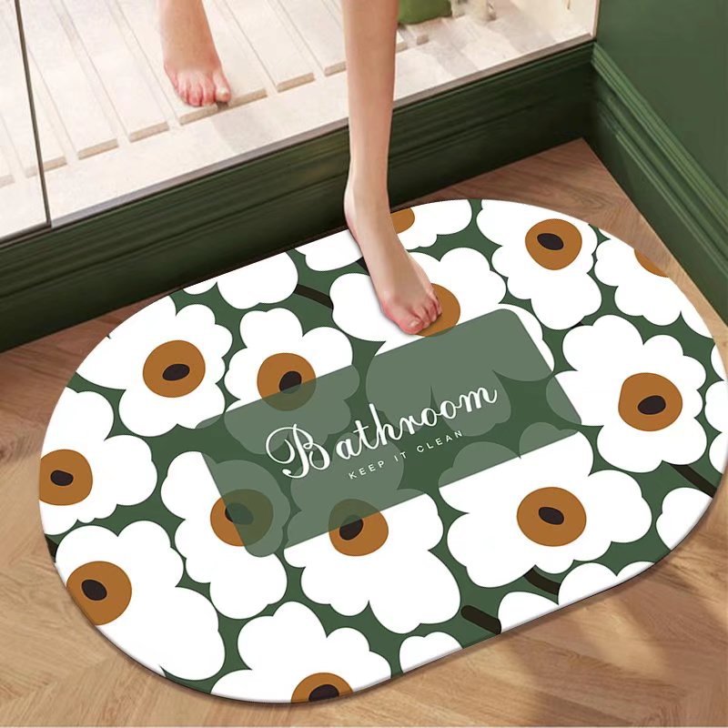 Pastoral al por mayor de flores y plantas de barro de diatomeas estera suave estera absorbente alfombra de baño ovalada alfombra de piso antideslizante alfombra de puerta absorbente